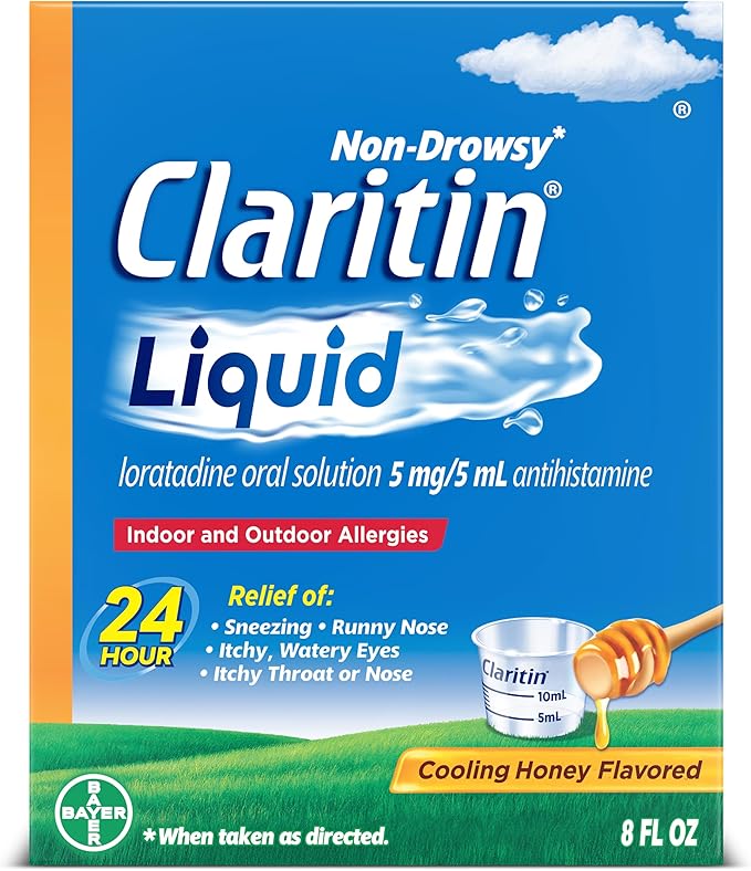Claritin® Liquid, Allergy Medicine for Adults, 24-Hour Non-Drowsy Loratadine 5mg, Antihistamine, Cooling Honey Flavored, 8 fl. oz