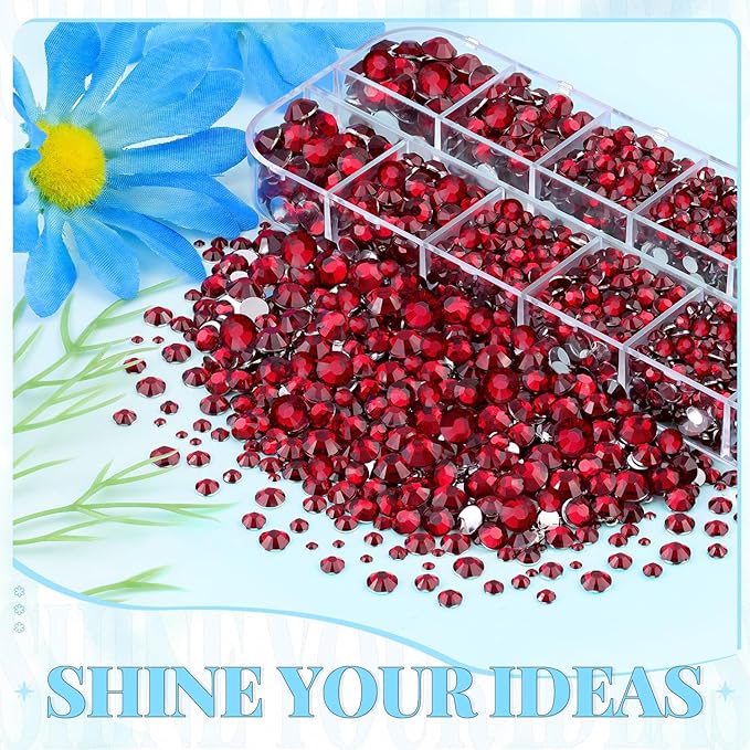 12000Pcs Resin Rhinestones for Bedazzling with 3Pcs B7000 Jewelry Glue, 2 Boxes Dark Red Flatback Rhinestones for Crafting Crafts DIY, Crystals Gems for Clothing Shoes Tumblers Nail Art Makeup