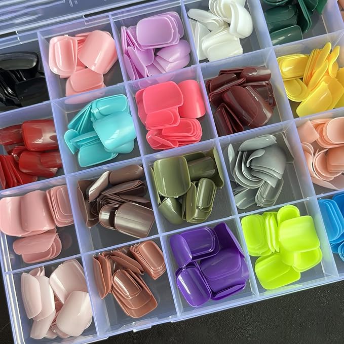 AddFavor 576pcs Press on Nails Short Square Fake Nails - Glossy Full Cover Acrylic Artificial False Nail Tips 12 Sizes for Women Girls 24 Colors Short Press on Nails Square Shape