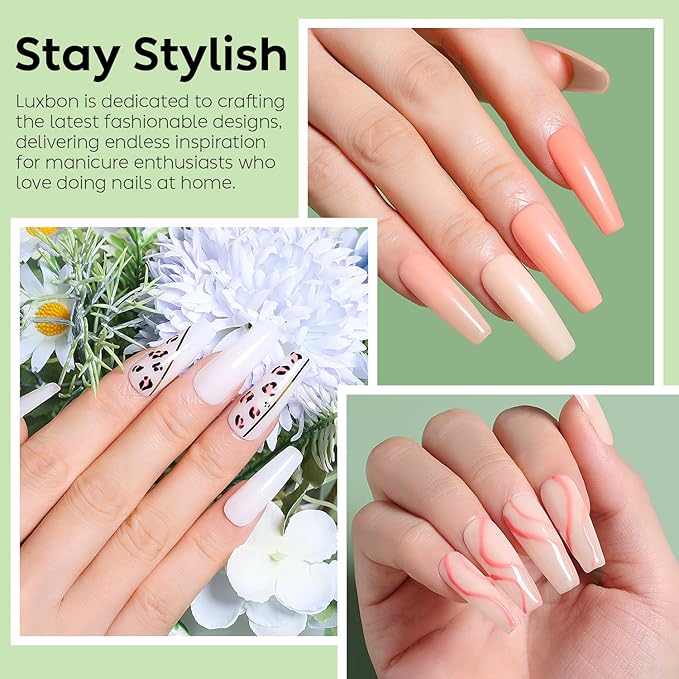 Luxbon 5 IN 1 Rubber Base Color Gel Nail Polish Set, 6 Colors Apex Building Self-leveling Nude Gel Polish Pink Peach Nail Polish Neutral Sheer for Nails UV LED Soak Off Gifts for Women Kit 008