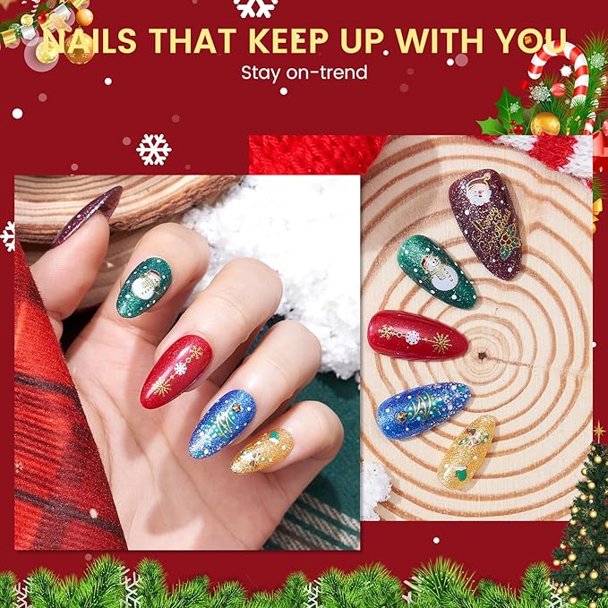 6PCS Christmas Gel Nail Polish Set- Hema TPO Free Sparkle Green Blue Soak off U V Gel Polish Set with Swatch Board - Glitter Gold Silver Gel Polish Colors Nail Art Manicure Salon DIY at Home for Women