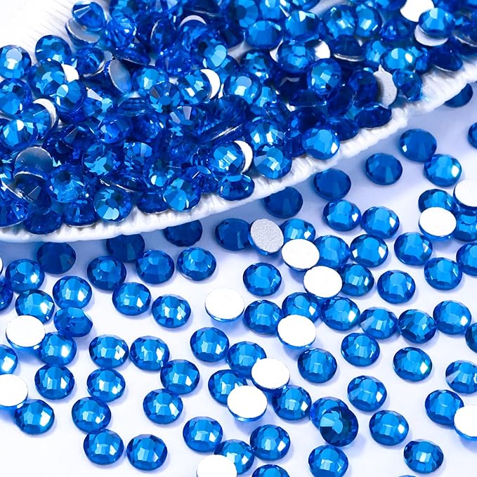 Capri Blue Flatback Rhinestones, Glass Rhinestones for Nail Art and Craft, Glue Fix, Loose Crystal Gemstones(Capri Blue, SS30, 288pcs, 6.4-6.6mm)