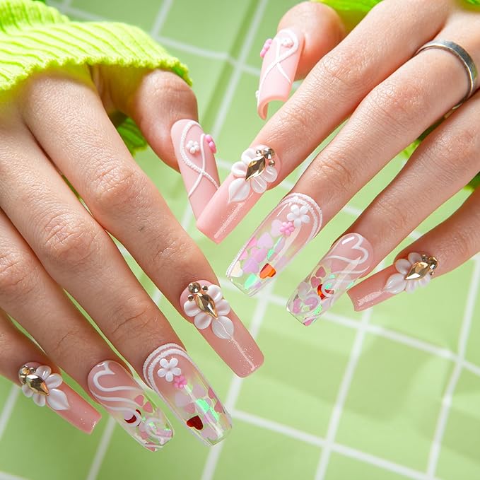 LOVFUL Short Press on Nails Blush Petal | Handmade Acrylic Press ons| Reusable Fake False Nails | Square Classic Regular 1.3in | H735-L