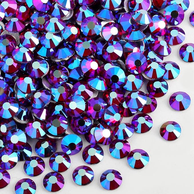 Beadsland 1440pcs Flat Back Crystal Rhinestones Round Gems for Nail Art and Craft Glue Fix, Dark Siam AB, SS10, 2.7-2.9mm