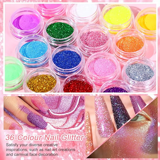 Acrylic Nail Kit for beginners with Everything- acrylic nail kit with drill lamp Acrylic Powder Glitter False Tips Starter Kit - Full Nail Supplies for Nail Extensions