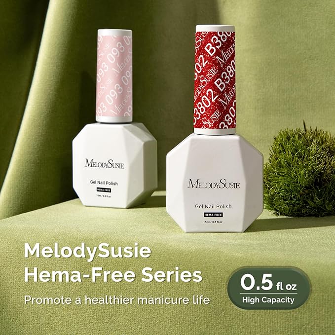 MelodySusie Hema Free Gel Nail Polish, 0.5 Fl Oz Thick Red Shimmer Gel Polish, Non-Toxic, Long Lasting, Soak Off UV Nail Polish, Manicure Nail Design Salon DIY Nail Art at Home B3802