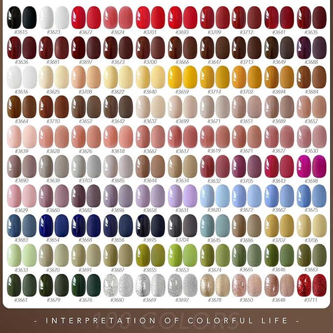 GAOY 108 Pcs Gel Nail Polish Set, 100 Colors All Season Gel Polish Kit Red Nude Black Green Glitter with 8 Pcs Soak off Base Glossy Matte Top Coat & Builder for Nail Art DIY Manicure at Home