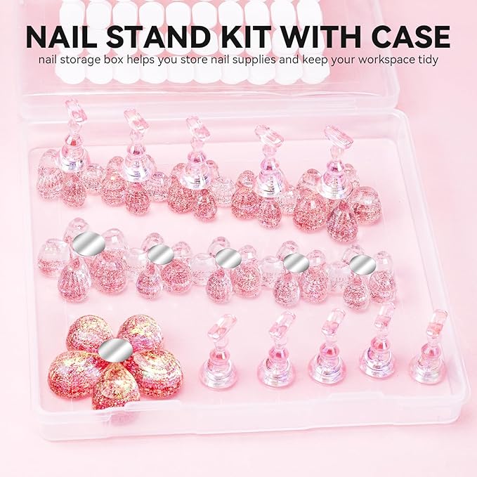 Nail Stand for Press On Fake Nails Painting Display Practice, Powerful Magnetic Nail Holder for Diy Design, Single Flower Nail Stand with 200 PCS Double-Sided Tapes, Nail Tools for Home Salon
