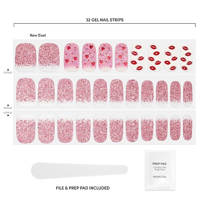 Dashing Diva Gloss Nail Strips - Queen Spirit - UV Free, Chip Resistant, Long Lasting Gel Stickers - Contains 32 Wraps, 1 Prep Pad, 1 File