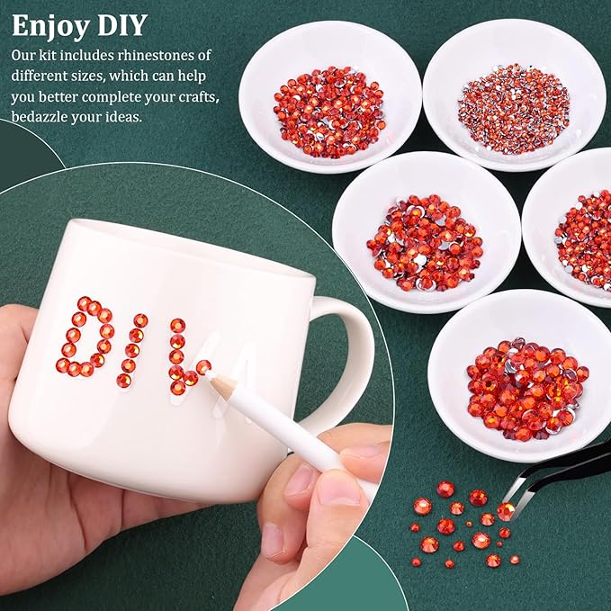 Resin Rhinestones for Crafting with B7000 Jewelry Glue, 2 Boxes Red Zircon Flatback Crystals with 3Pcs 10ml Glue for Bedazzling Crafts DIY Nail Art Makeup, Gems for Clothing Shoes