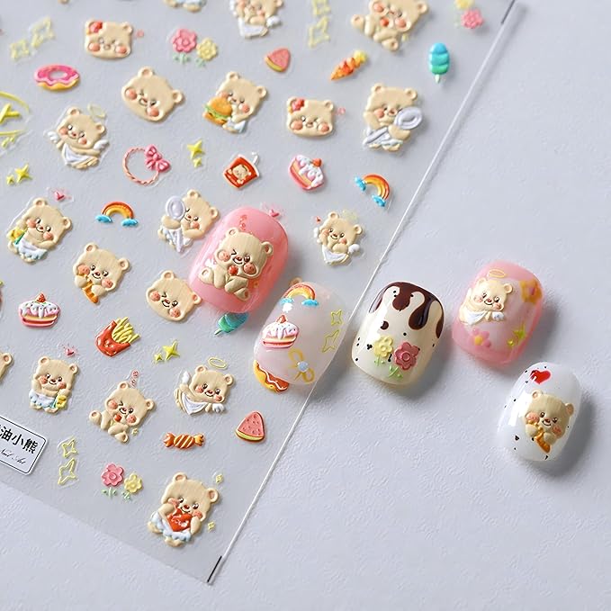 Dedyel 5D Embossed Cute Nail Art Stickers Cartoon Kawaii Design Anime Self Adhesive Nail Stickers for Women Kids Girls Nails Art Decorations