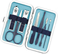 Nail Clippers Manicure Set Easter Basket Stuffers Nail Tools Pedicure Supplies Fingernail Clippers for Men Manicure Kit Toenail Clipper 8 in 1 Pednicure Tools Blue with Leather Travel Case
