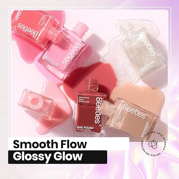 Beetles Nail Polish Set - 12 Colors Jelly Pink Quick Dry Nail Polish Glitter Air Dry Serenely Chic Fingernail Polish DIY Valentines Nails Art Set Home