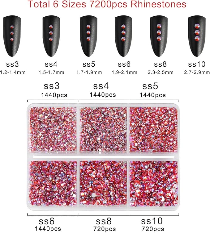 Beadsland 7200pcs Flatback Rhinestones,Orange AB Rhinestone Nail Gems Round Crystal Rhinestones for Crafts,Mixed 6 Sizes with Wax Pencil Kit, SS3-SS10,Hyacinth AB