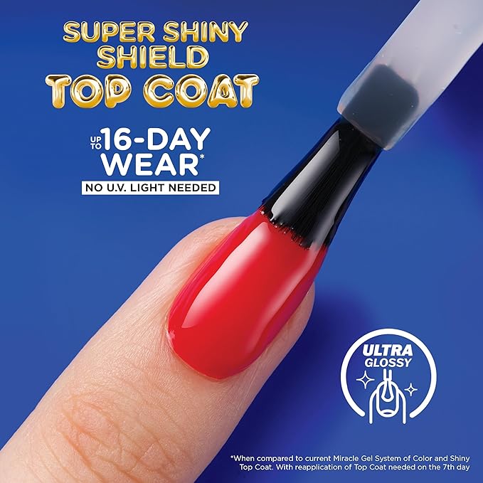 Sally Hansen Miracle Gel Nail Polish Super Shiny Shield Top Coat | Salon Quality, Gel-Like Formula, Two-Step System, No UV Light Needed, Long Lasting | Sheer, Glossy