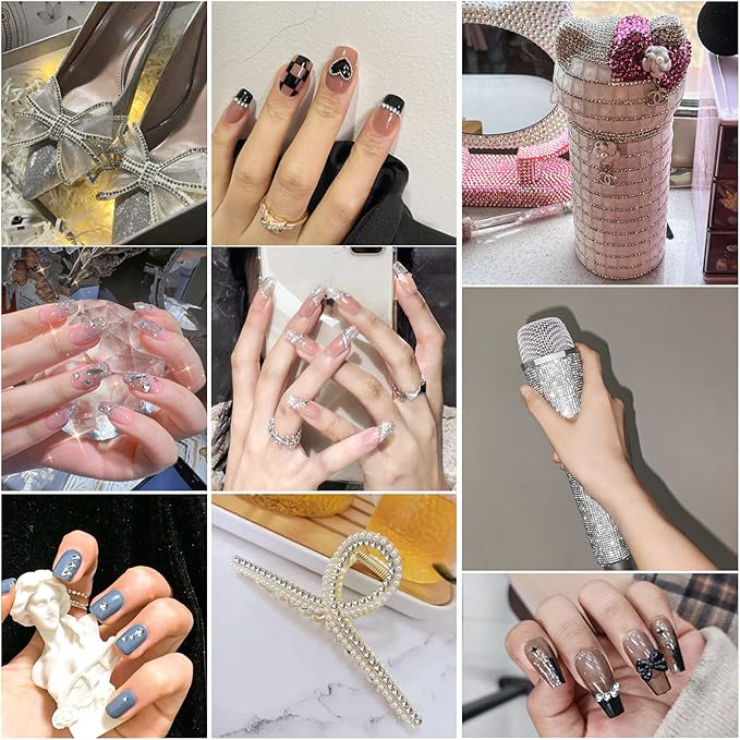 Beadsland Rhinestones for Makeup,8 Sizes 2500pcs Silver Flatback Rhinestones Eye Gems for Nails Crafts with Tweezers and Wax Pencil,Silver Hematite,SS4-SS30