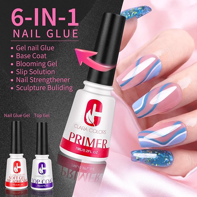 Clara Colors Nail Tips and Glue Gel Kit - 550Pcs Soft Tips Half Matte Medium Coffin Shape
