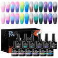 Color Changing Gel Nail Polish Set 12 Colors Temperature Mood Changed Glitter Pink Purple Soak Off UV/LED Nail Art Design Kit Manicure Gifts for Women Girls 8ml