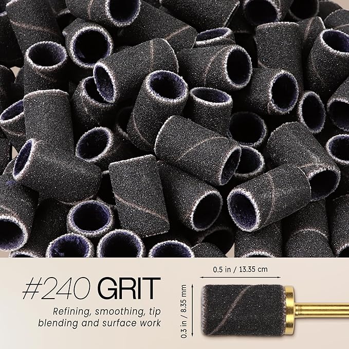 100 Pcs Large Nail Drill Bits Sanding Bands for Nail Drill – Nail File for Acrylic Nail Gel Manicures Pedicure PANA Nail Drill Bits (Sanding Bands Variation 01) (240 Grit, Large Black)