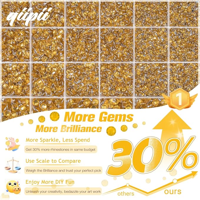 Golden Yellow Crystal Resin Rhinestones w B7000 Glue for Bedazzling Crafting Flatback Stones 2mm-6mm Diamonds Crystals Gems Bedazzler Kit for Nails Face Eyes Makeup Tumblers Bottles DIY Craftts