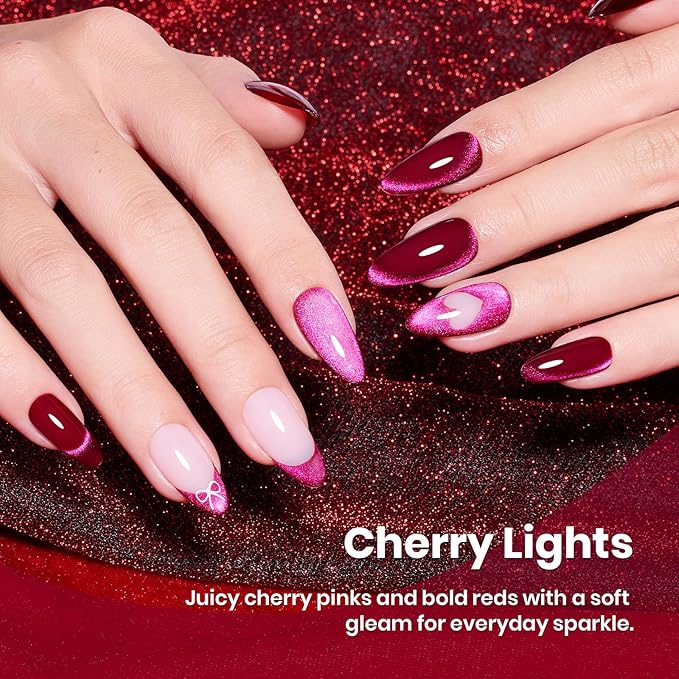 Beetles Pink Cat Eye Gel Nail Polish - 15ML Valentines Gel Polish Glitter Pink Cat Eye Magnetic Soak Off UV Cherry Shimmer Nail Art Design Manicure Gift for Women