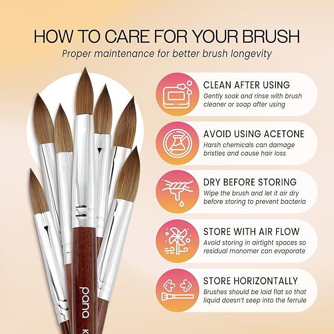 PANA Pure Kolinsky Hair Acrylic Nail Brush - Oval Crimped Mahogany Wood Handle (Size 12)