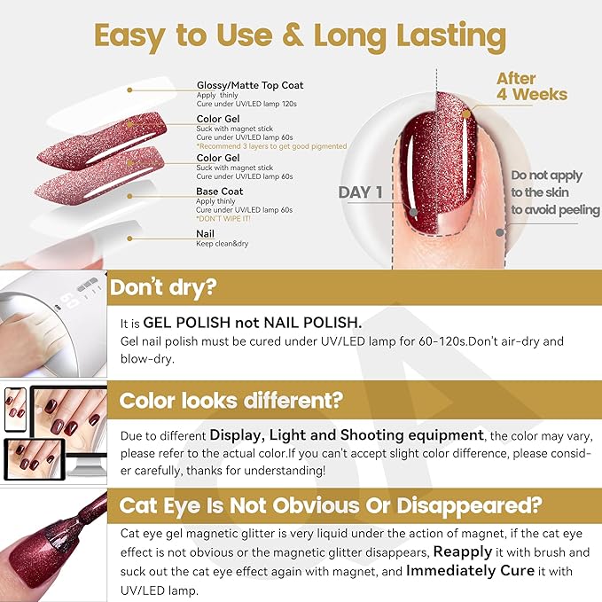 YTD Likomey Gel Nail Polish Set,Berry Red 2 Pcs 15ml Cat Eye Glitter and Translucent Blood Red Set,Fall Winter Magnetic Glitter Nude Neutral Jelly Fall Winter UV Varnish with Magnet Stick,0.5 Fl Oz