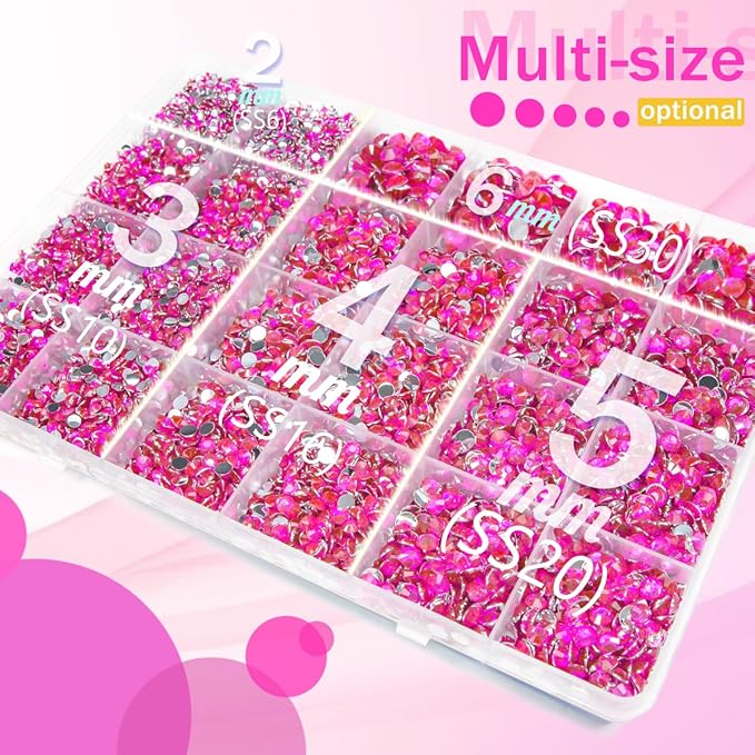 Hot Pink Crystal Resin Rhinestones w B7000 Glue for Bedazzling Crafting Flatback Stones 2mm-6mm Rose Red Diamonds Gems Bedazzler Kit for Nails Face Eyes Makeup Tumblers Bottles DIY Crafts Shoes