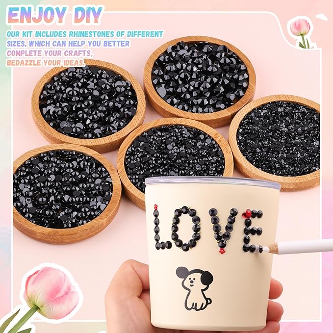 30000Pcs Resin Black Rhinestones for Bedazzling Crafting with b7000 Jewelry Glue, Bulk Flatback Gems Bedazzler Kit for Crafts Clothes Shoes Fabric Nail Diamond Art, Assorted Size 2/3/4/5/6mm