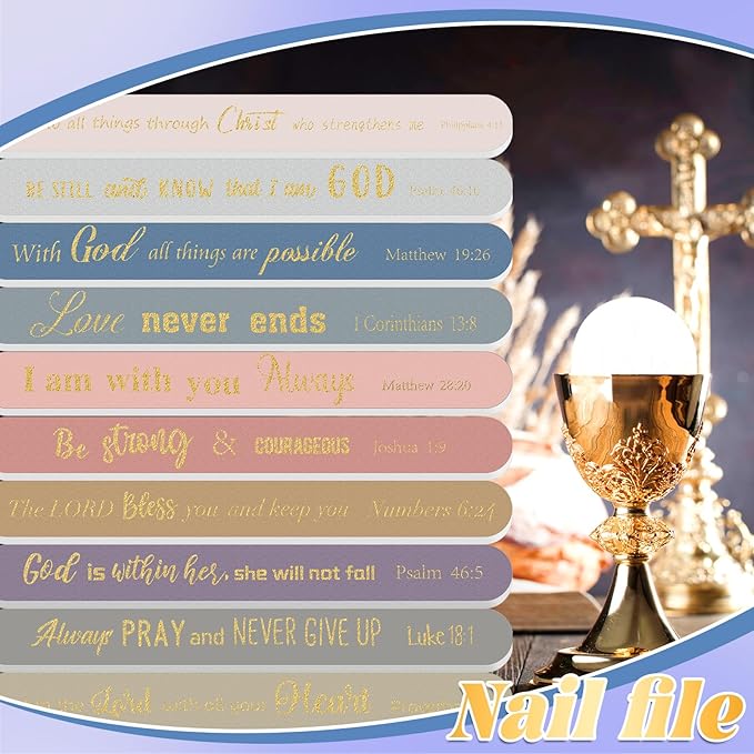 50 Pack Christian Gifts for Women Scripture Mini Nail Files Christian Party Favors Bible Verse Emery Boards Religious Small Gifts for Teacher Mother Employee Staff Coworkers Office Supplies