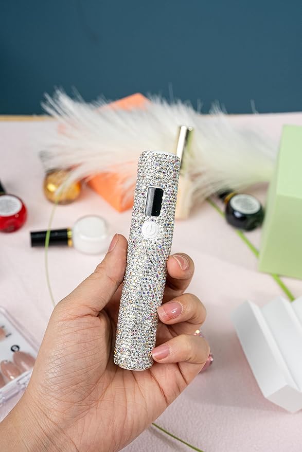 Handheld UV Light with Sparkly Rhinestones, 3W Portable LED Nail Lamp, Wireless Rechargeable USB Nail Dryer with Silicone Stamper Display Screen for Fast Curing Home DIY Manicure White