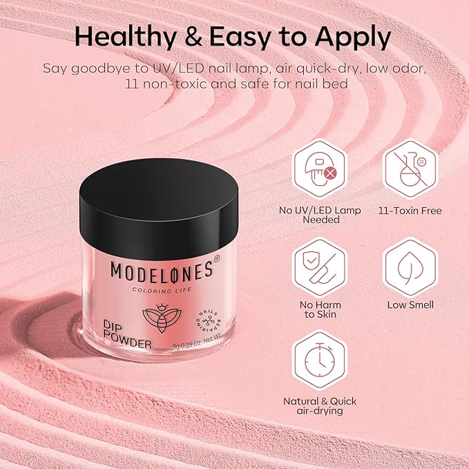 Modelones Pink Dip Powder Nail Kit, 4 Colors White Nude Glitter Dipping Starter Set with Liquid and Complete Accessories for French Nails Art Salon DIY at Home Gifts for Women