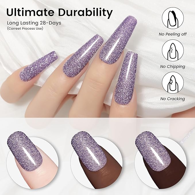 YTD Likomey Colorful Light Purple Reflective Glitter Gel Nail Polish,15ml Holographic Flash Diamond Shimmer Gel,Sparkly Shiny Fall Winter Salon Home Manicure UV Varnish,SZ502