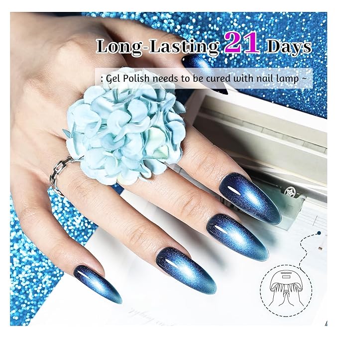 JODSONE Cat Eye Gel Nail Polish 10 Colors Blue Green Red with Base Coat Top Coat Magnet Stick Glazed Amber Cat Eye Gel for Home DIY