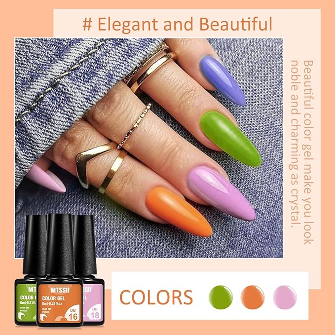 MTSSII Gel Nail Polish Set Fall Colors, 8 Colors Nude Green Earth Tone Pink Orange Blue Gel Polish Kit Soak Off LED French Nail Art Manicure Starter Salon DIY Nail Gift for Women
