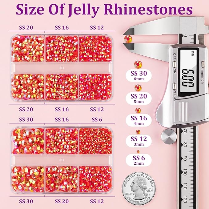 Resin Jelly Rhinestones for Crafting with B7000 Jewelry Glue, 2 Boxes Red AB Flatback Crystals with 2Pcs 10ml Glue, Bedazzling Non Hotfix Gems for DIY Tumblers Clothing Shoes Manicure