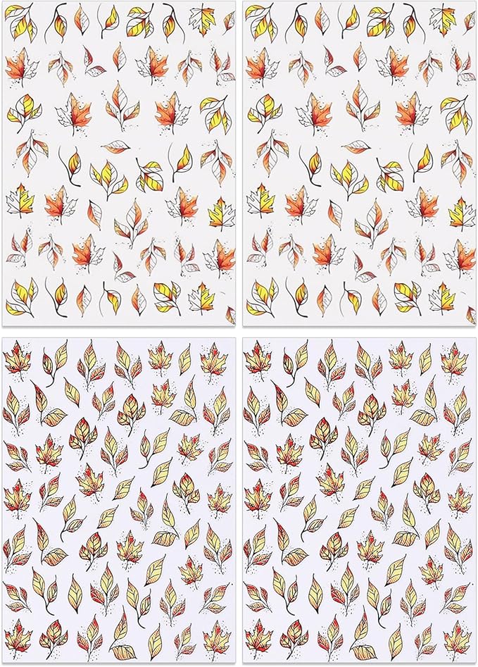 Fall Nail Stickers - Autumn Withered Maple Self-Adhesive 3D Nail Decals for Women Girls DIY Thanksgiving Day Leaves Vein Manicure (4 Sheets)