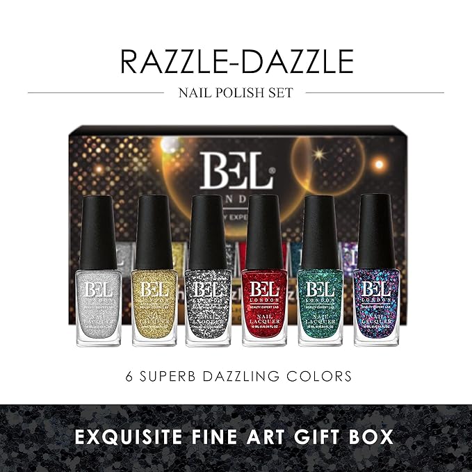 BL Razzle Dazzle Luxury 6 Pack Multi Glitter Nail Polish Set- The Queen Of Deluxe- The Perfect Set For The Perfect Stylish Manicure- A Professional Quality Quick Dry Set For True Connoisseurs