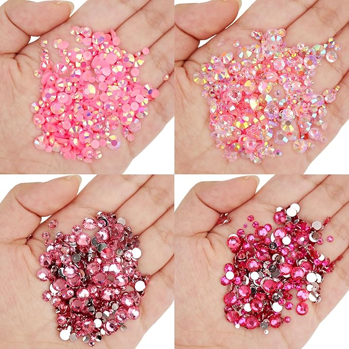 15000PCs 2-6MM Pink Series Resin Flat Back Rhinestones, Round Non Hotfix Jelly & Silver Bottom Resin Rhinestones Nail Gems Stones with Tweezer & Picker Pen for Nail Art Tumblers & DIY Crafts