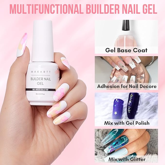 Makartt Builder Nail Gel 15 ml bundle with Makartt Clear Blooming Gel?5ml UV LED Soak Off Nail Art Polish for Spreading Effect Multifunctional Clear Gel Nail Polish Base Coat Nail Strengthener