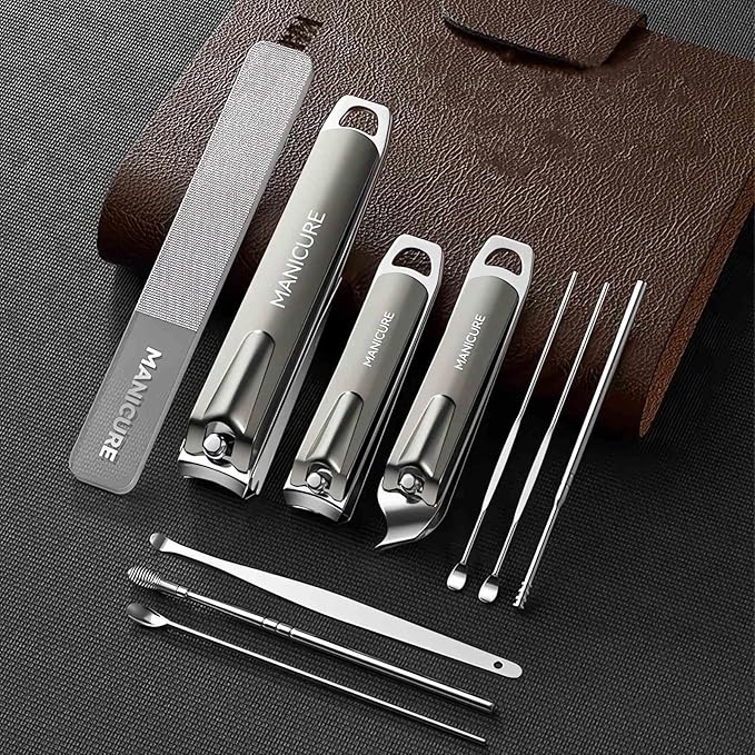 Manicure Set Nail Clippers，10-Piece Professional Nail Care Kit with Leather Case, Stainless Steel Manicure and Pedicure Tools (Yellow)