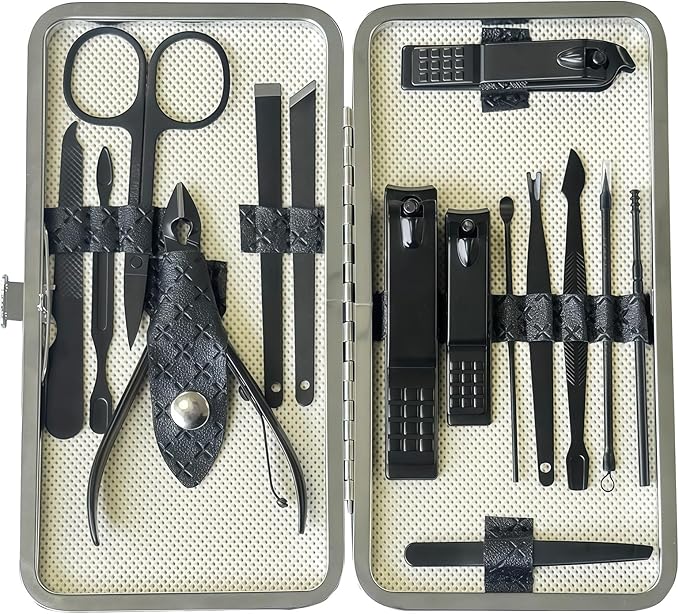 FIXBODY Nail Clippers for Men, Nail Grooming Kit, Manicure Kit Gift for Men, Nail Clippers Set for Women, Fingernail Clippers and Toenail Clippers,Stocking Stuffers for Teen boy (Black&Silver)