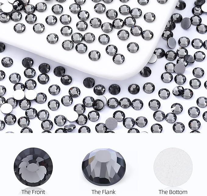 Gray Flatback Rhinestones, Glass Rhinestones for Nail Art and Craft, Glue Fix, Loose Crystal Gemstones(Gray, SS6, 1440pcs, 1.9-2.0mm)