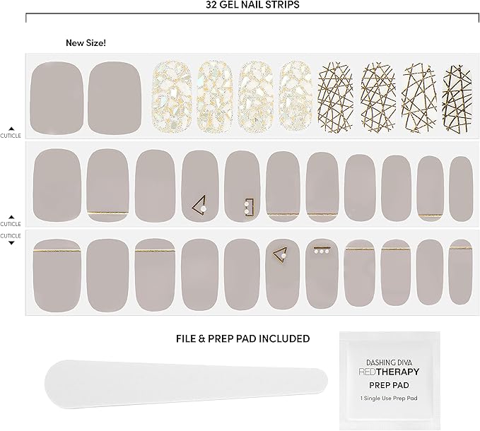 Dashing Diva Gloss Nail Wraps - All Lined Up | UV Free, Chip Resistant, Long Lasting Gel strips | Contains 32 Strips, 1 Prep Pad, 1 File