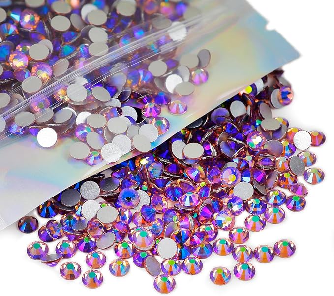 Genie Crystal Light Purple AB Rhinestones SS20, 4.8 mm Light Amethyst Aurora Borealis Flatback Glass Rhinestone for DIY Crafts, Shoes, Wedding Dreass, Tumbler, Cup, Makeup, Bling Decoration