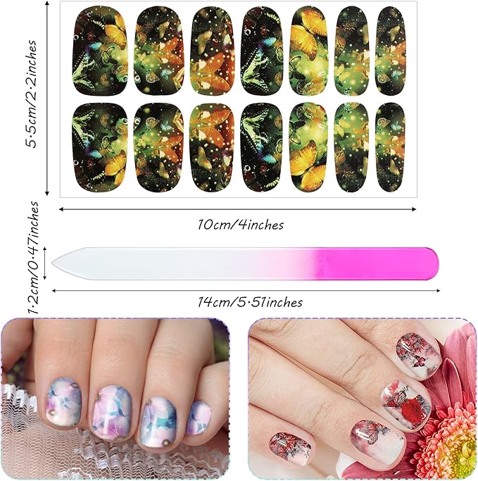 224 Pieces 16 Sheets Flower Full Wrap Nail Polish Stickers Self Adhesive Nail Wraps Nail Decals Nail Polish Sticker Butterfly Flower Nail Decals for Women Nail Decoration