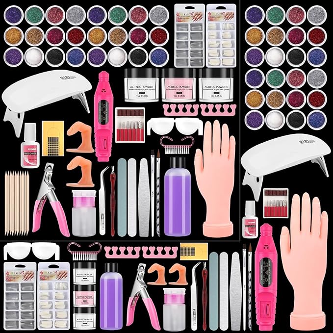 Practice Hand for Acrylic Nails Kit, Fake Hand for Nail Practice Mannequin Hand, Nail Training Finger Kit Set Professional Acrylic with Everything, Nail Starter Kit for Beginners with Drill UV Light