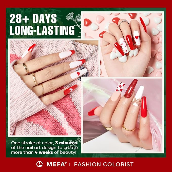 MEFA Gel Nail Polish Set, 6 Colors Burgundy Red Dark Green Glitter Gel Polish Silver Gold Sparkle Nail Polish Manicure Soak Off DIY Salon Decorations Gifts