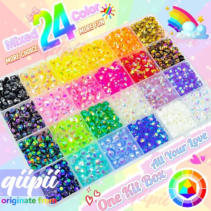 24 Color 6mm Jelly Resin Rhinestones for Bedazzling Crafting SS30 Flatback Stones Colorful AB Gems Diamonds Charms for Nails Face Eyes Makeup Tumblers Bottles DIY Crafts Clothes Shoes Phones
