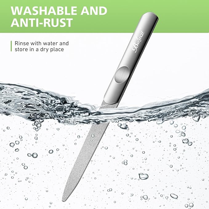 BALUCA Stainless Steel Diamond Nail File for Natural Acrylic Nails, Double Sided Metal Fingernail Toenail File for Women, Durable and Efficient Nail Care Tool